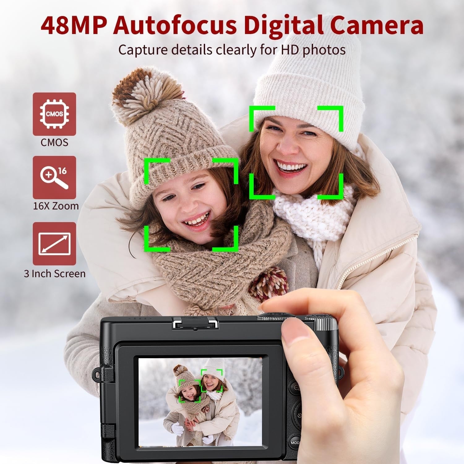 4K 48MP Vlogging Camera Flip Screen 16X Zoom 32GB Bundle