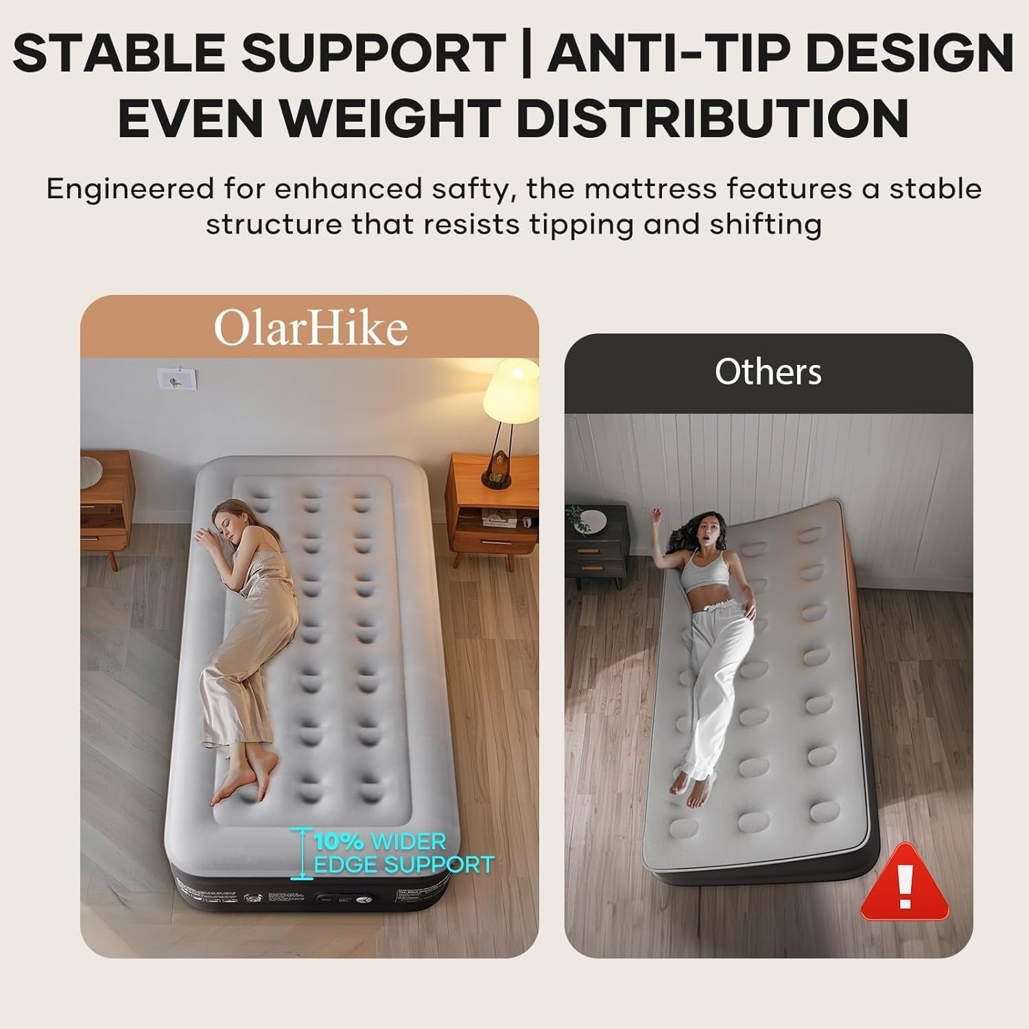 Inflatable Air Mattress Single XL with Built-In Pump, Flocked, 46cm High