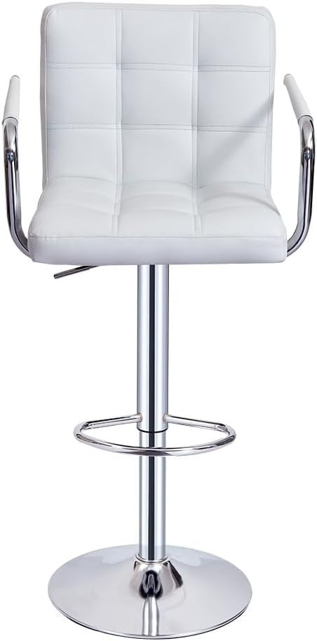 White Faux Leather Adjustable Swivel Bar Stool with Armrest