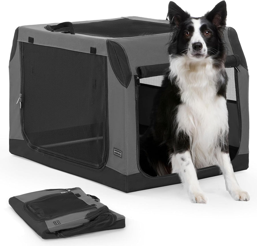 Portable Soft Dog Crate for Large Pets – Collapsible & Travel-Friendly (Grey)