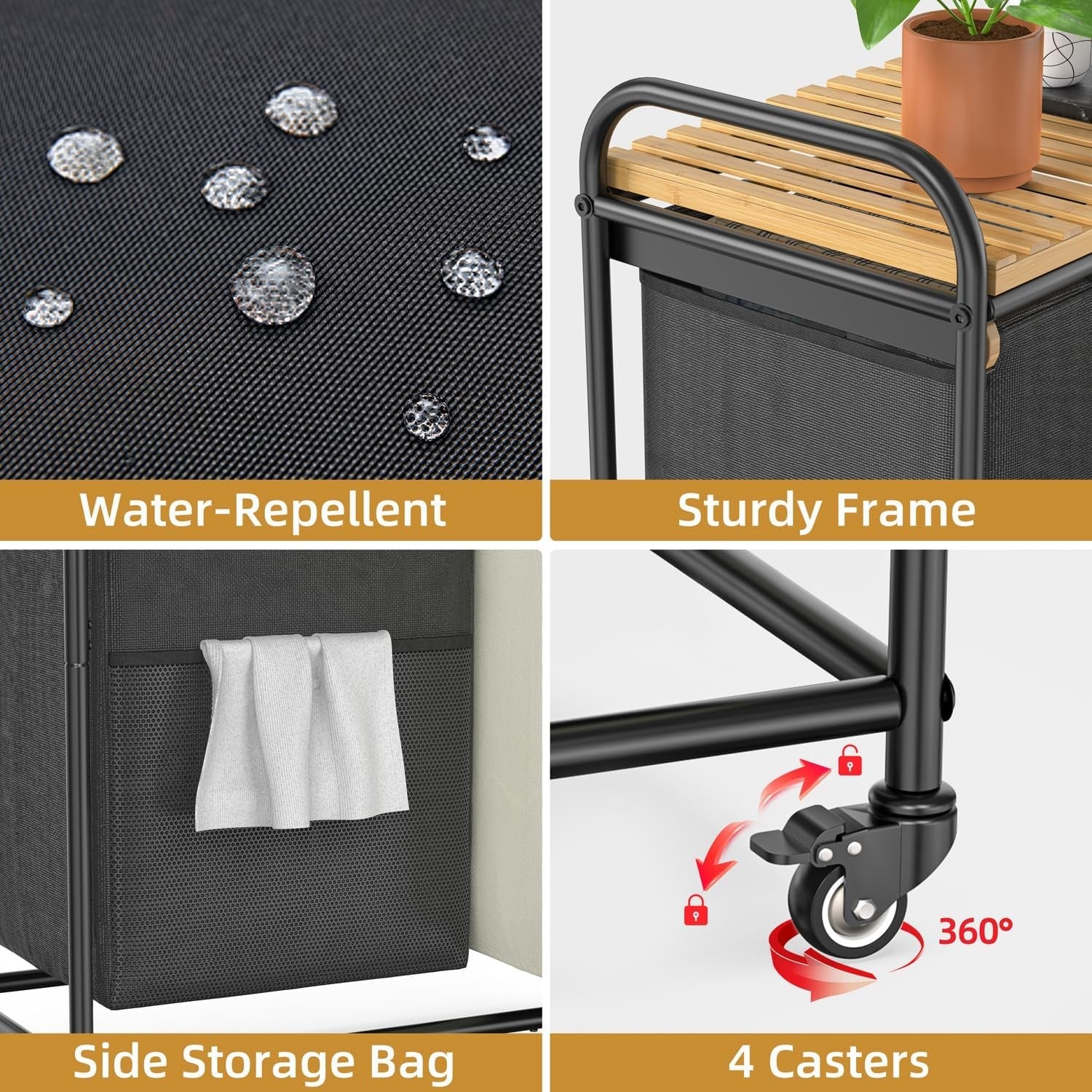 2-Section Laundry Sorter with Bamboo Shelf, Pull-Out 50L Bags & Wheels – Space S