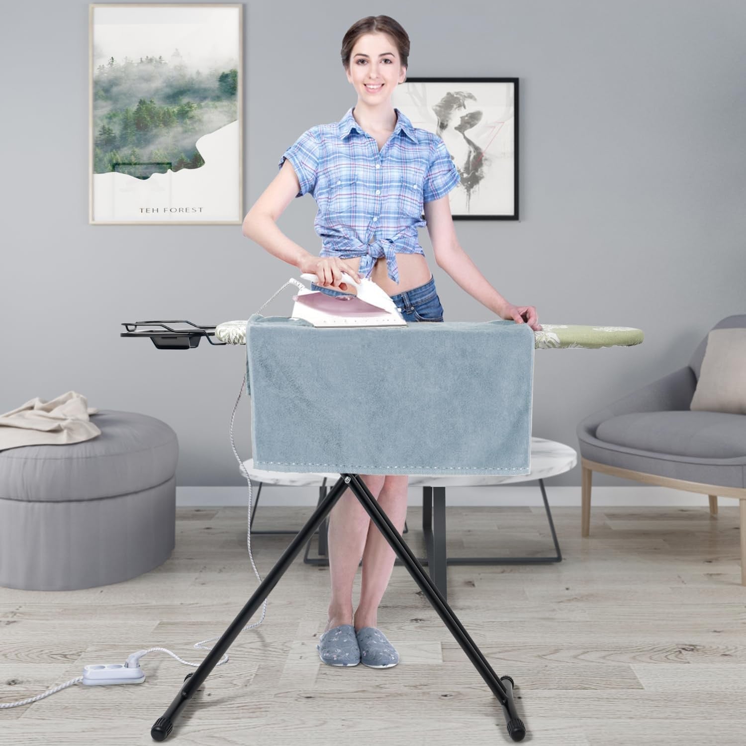Medium Folding Ironing Board Adjustable Height Heat Resistant Green
