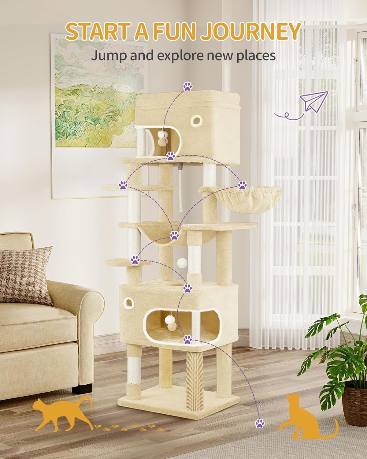 178cm Tall Cat Tree Tower Multi-Level Scratching Posts Condos Large