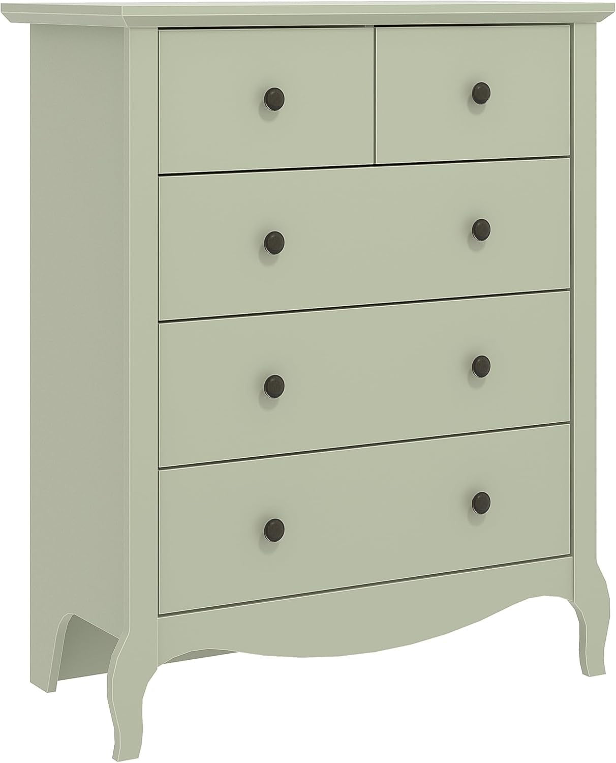 Sage Green 5 Drawer Chest Storage Cabinet Hallway Bedroom Modern Slimline