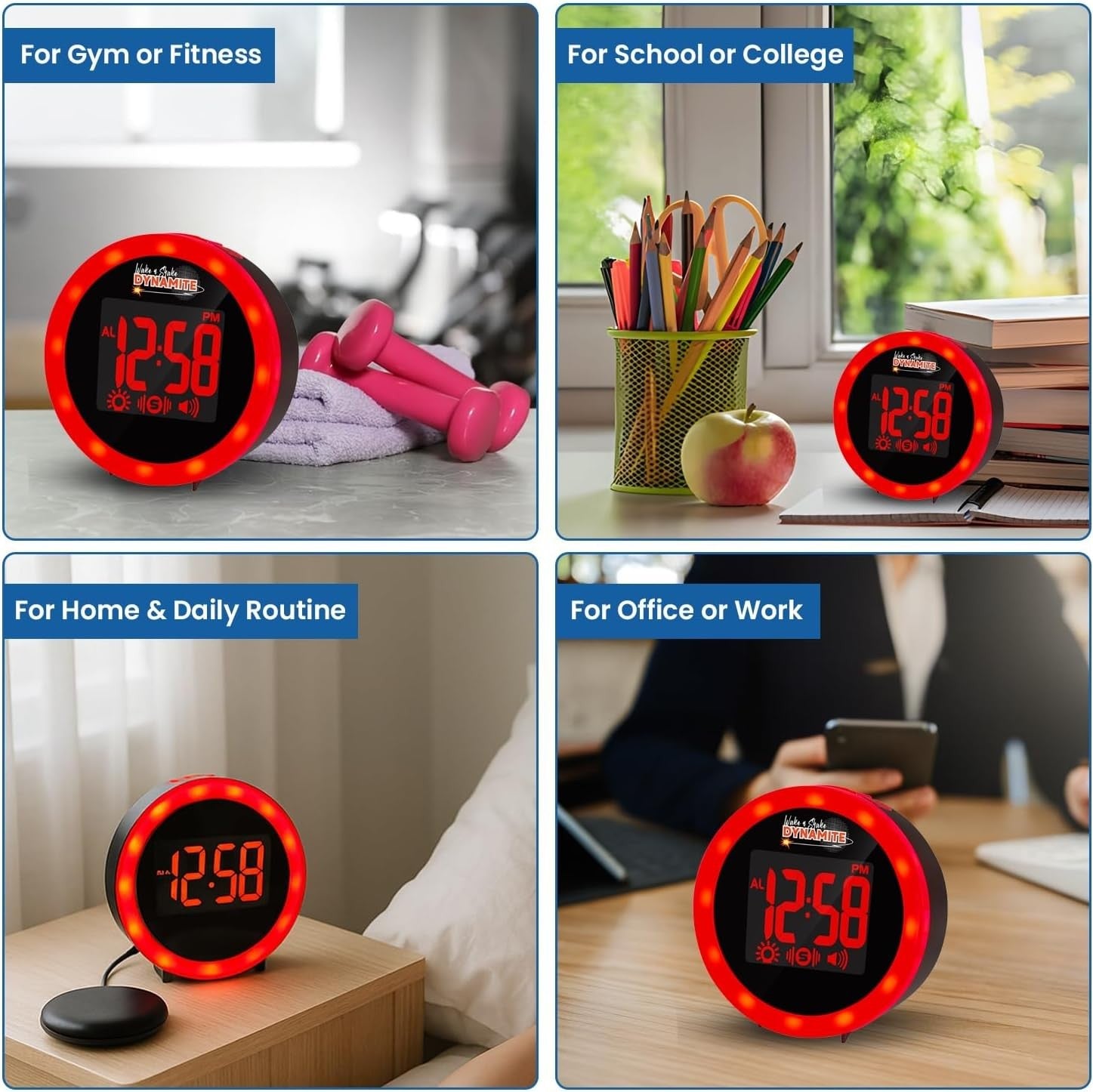 Black Extra Loud Vibrating Alarm Clock Bed Shaker Flashing Light USB