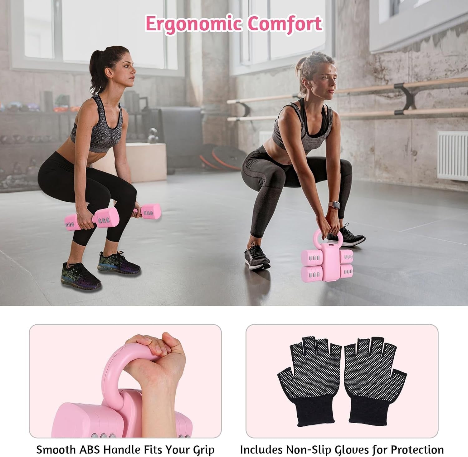 2-in-1 Adjustable Kettlebell Dumbbell Set 1–5kg Pink Home Gym