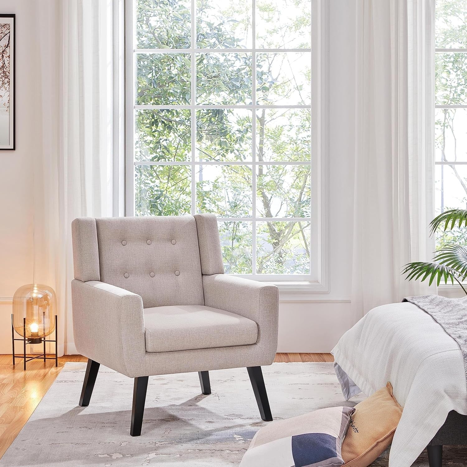 Tub Chair Button‑Tufted Linen Accent Armchair Modern Cozy Seat Beige