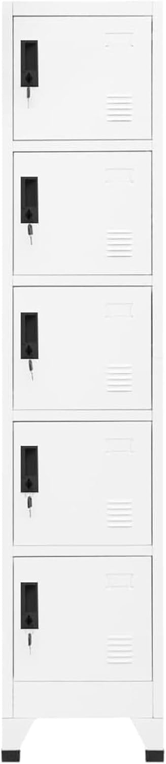 5 Door White Metal Locker Cabinet Lockable Steel Storage Cupboard Office Gym