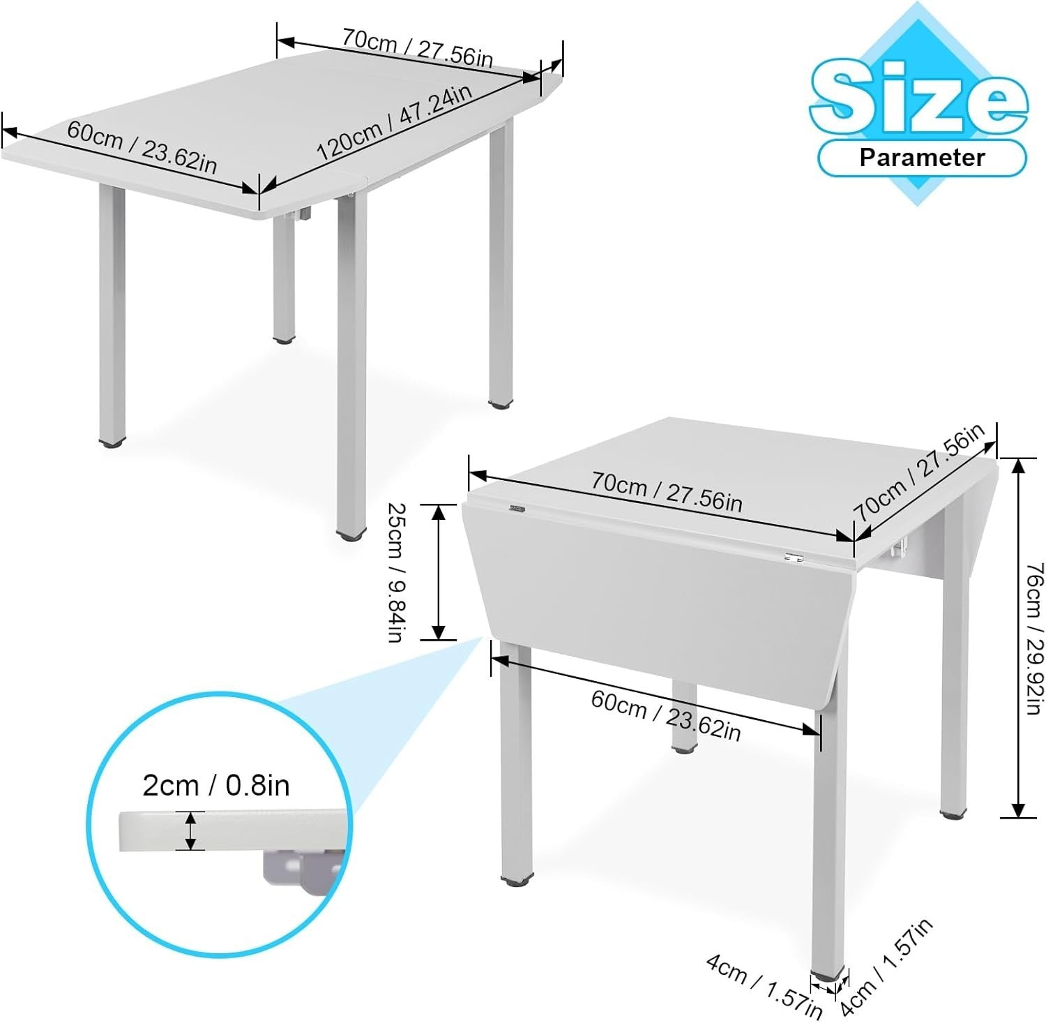 Space-Saving Drop Leaf Dining Table & 4 Grey PU Leather Chairs for Small Rooms