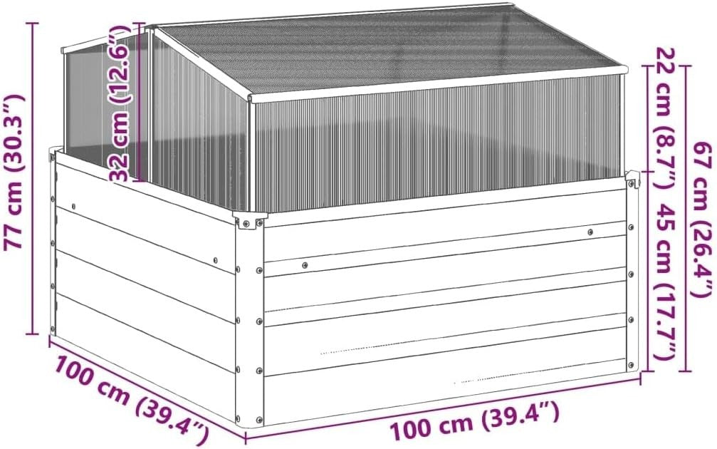 Outdoor Weathering Steel Raised Garden Planter with Greenhouse 100x100x77cm