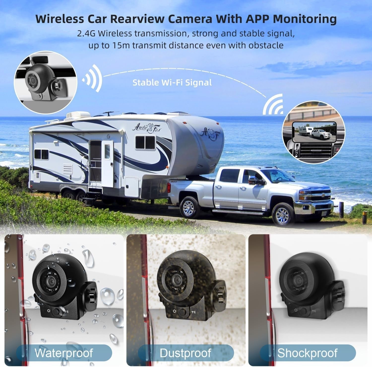 Wireless Magnetic Backup Camera WiFi Rear View IP68 Night Vision App