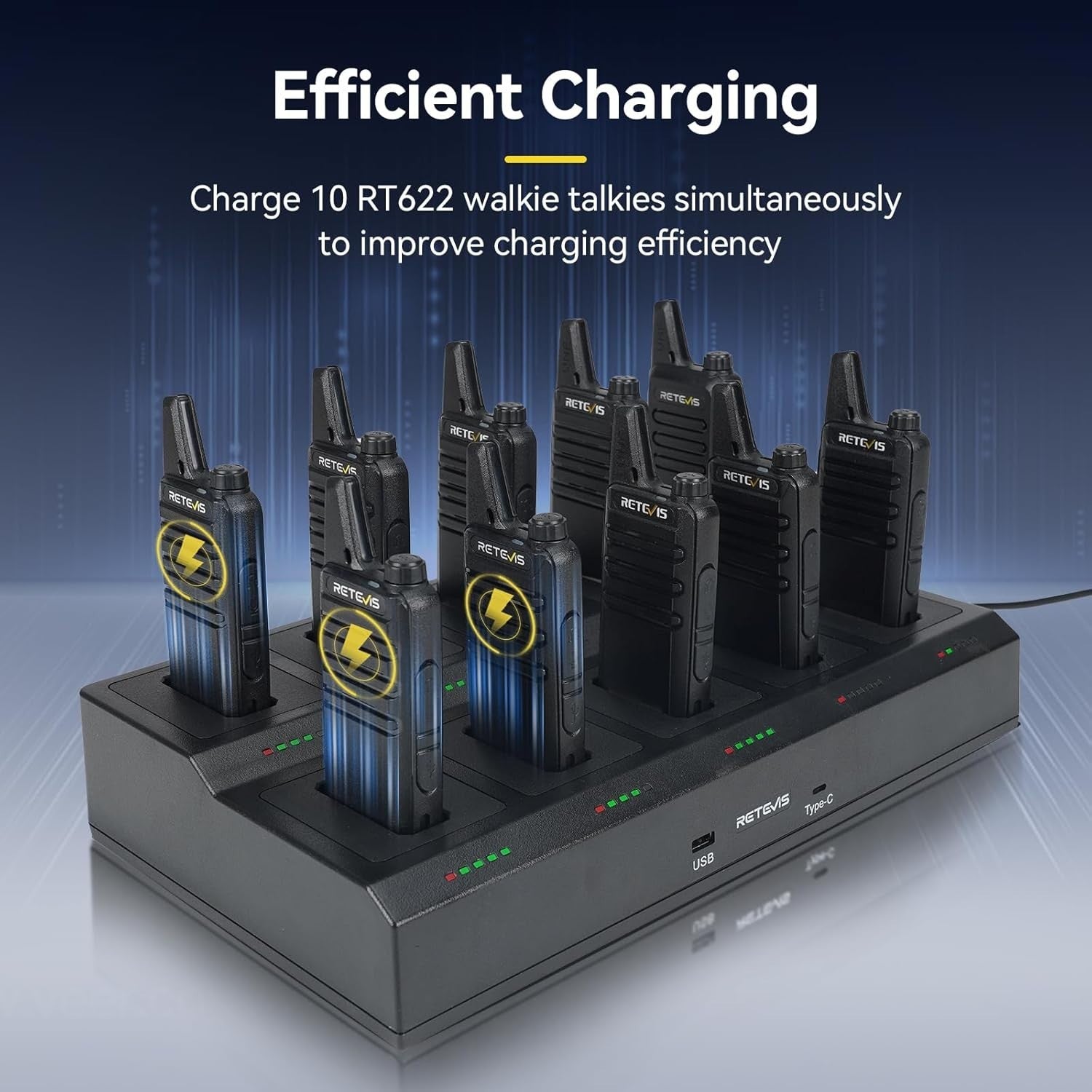 Compact Walkie Talkies 10 Pack 2 Way Radios PMR446 w/ 10 Way Charger