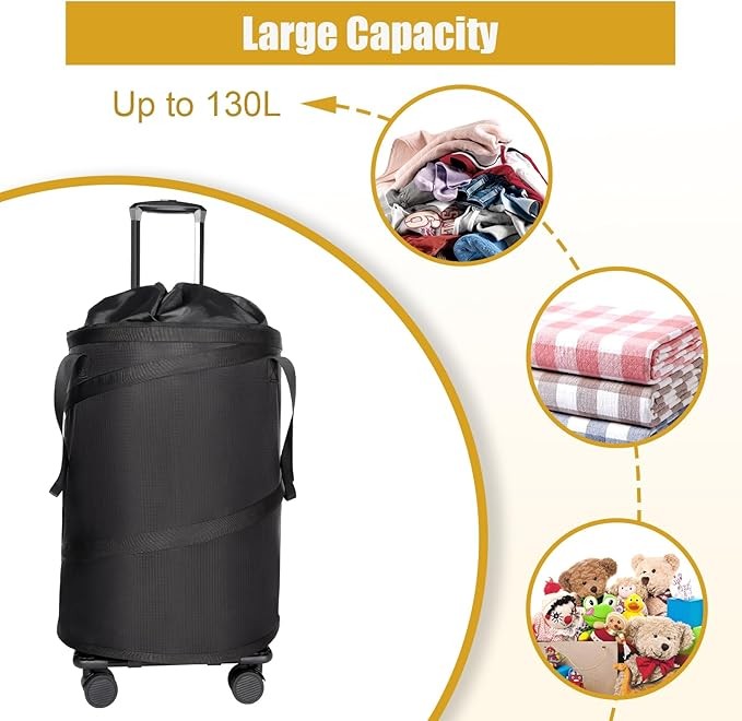 Large Rolling Laundry Hamper with Wheels Pop Up Clothes Basket Trolley Bag Black