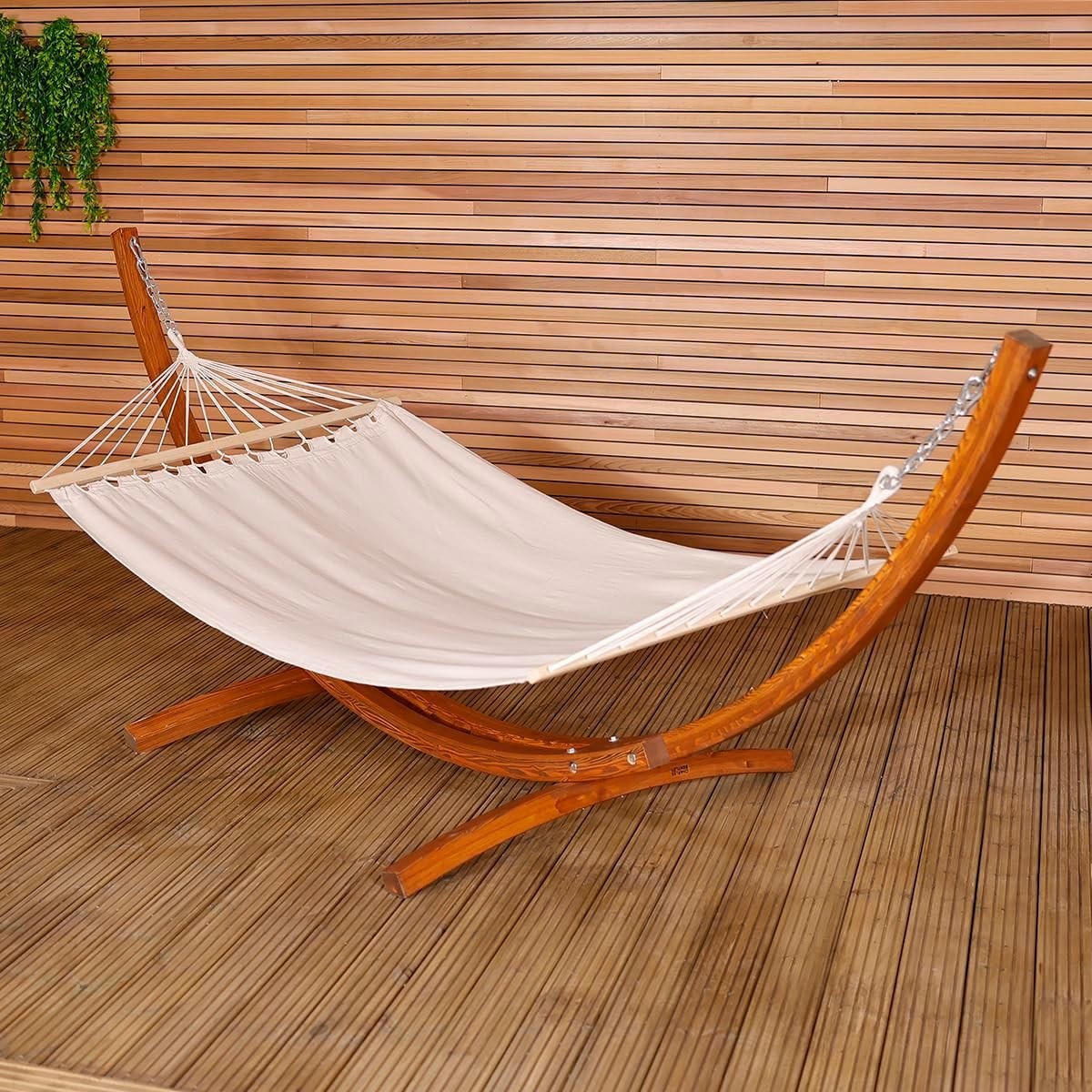 Large 3M Freestanding Hammock with Wooden Stand – 1 Person, Cream, Durable