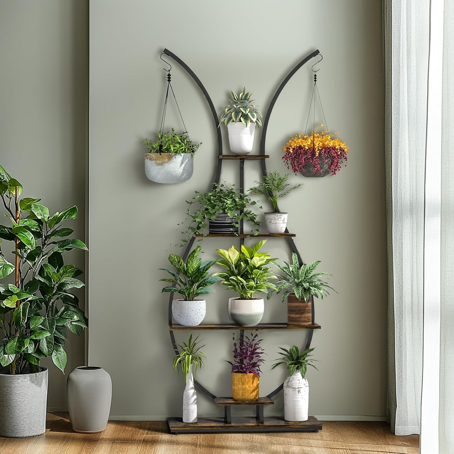 Tall Vase Shape Metal Plant Stand Indoor Outdoor Flower Shelf Display Rack