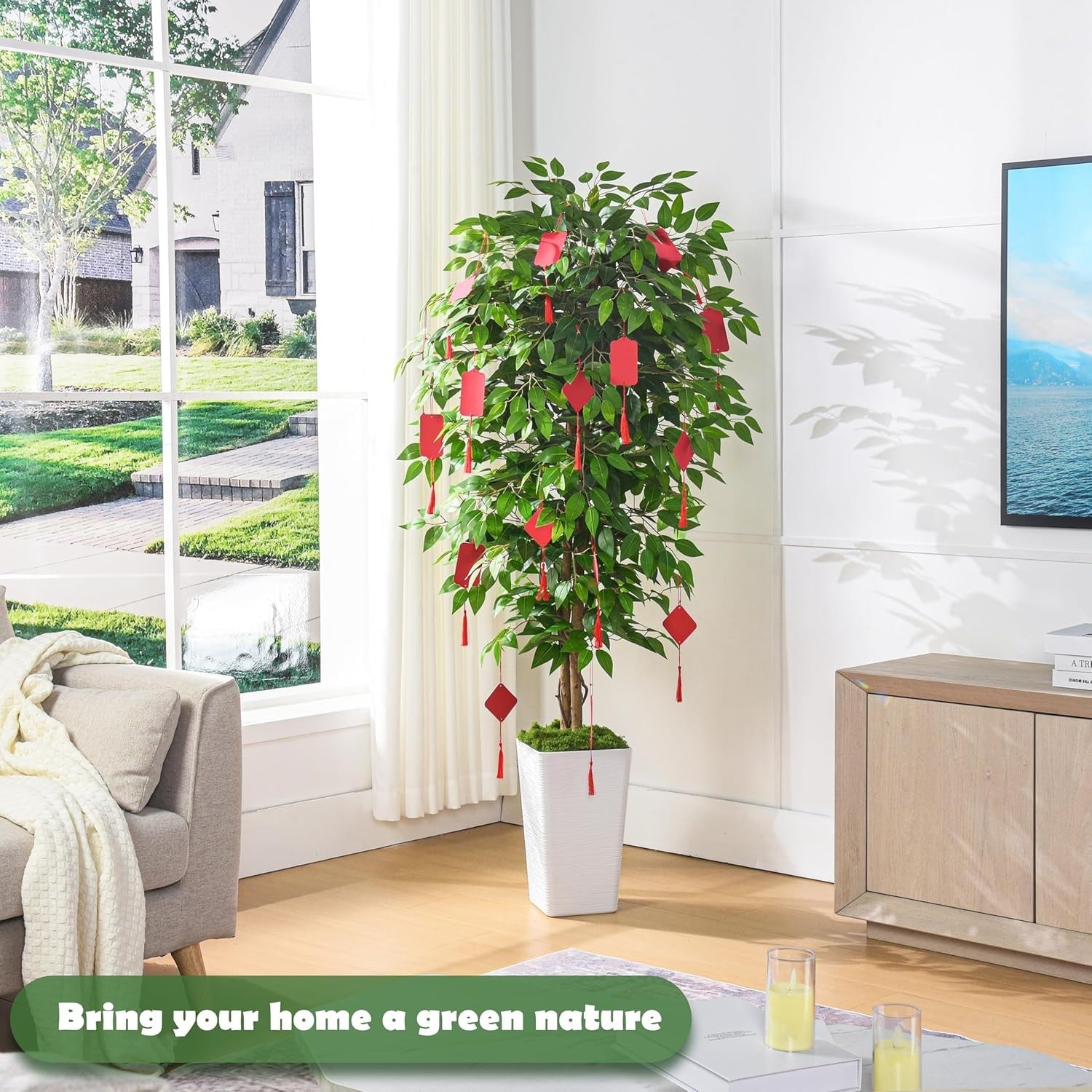 180cm Artificial Ficus Tree in Pot Lush Green Tall Lifelike Indoor Decoration