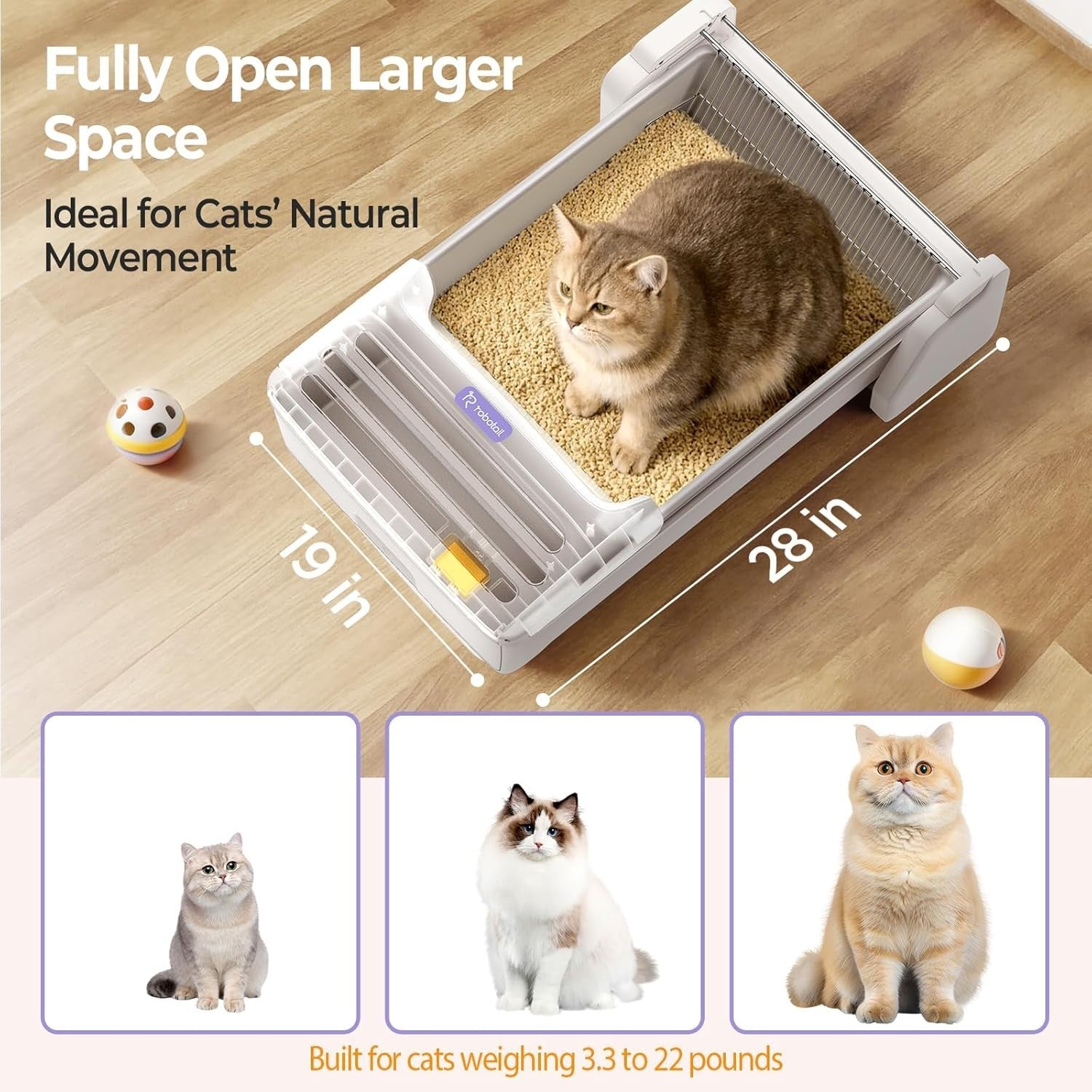 Self Cleaning Cat Litter Box Open Top App Control Anti Pinch Auto
