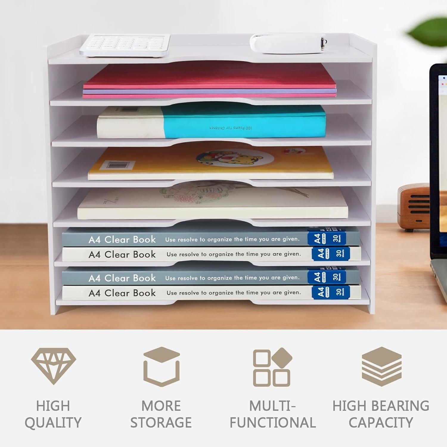 7-Tier Wide Desk File Organizer | Letter Tray Storage Rack, Desktop Sorter