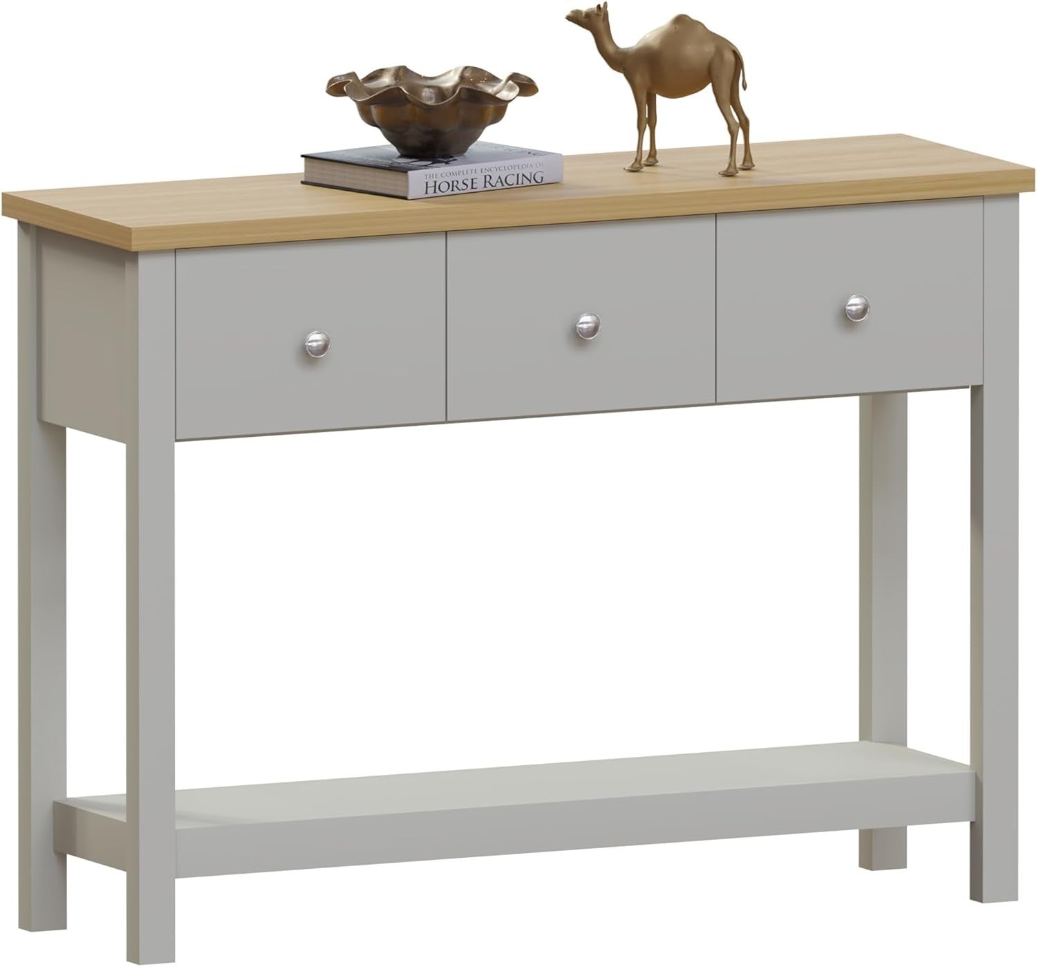 Console Table with Storage Shelf & 3 Drawers, Grey MDF, 74H x 100W x 30D cm