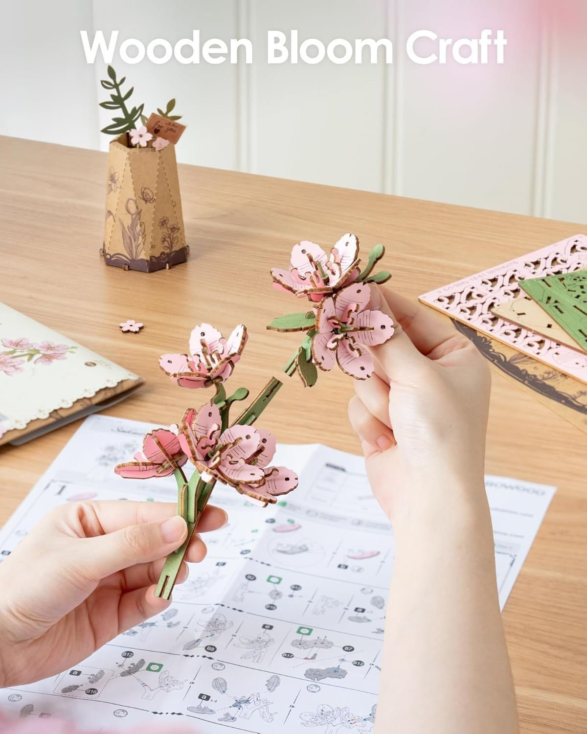 3D Wooden Flower Puzzle Sakura – DIY Craft Kit, Perfect Gift & Decor
