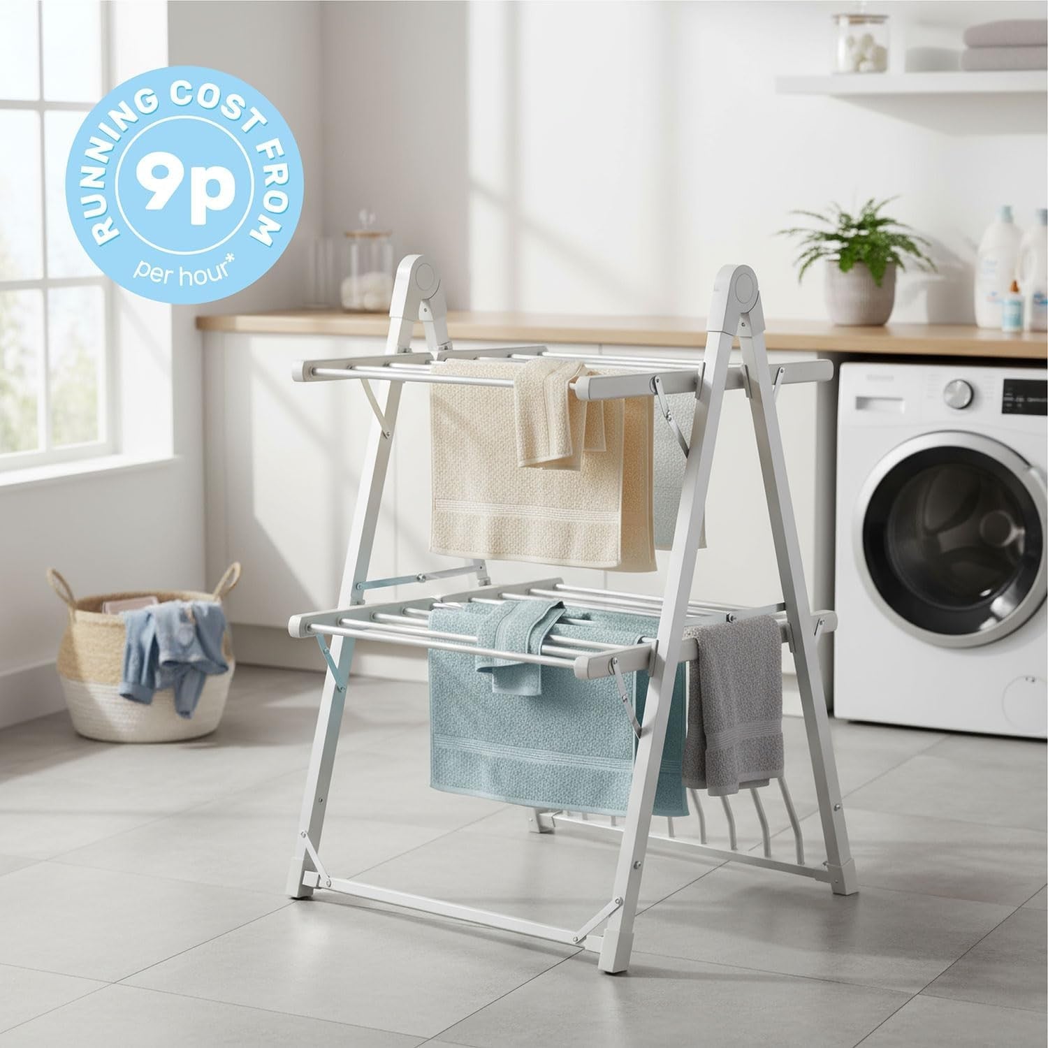 2 Tier Heated Clothes Airer Electric A Frame Folding Indoor Drying Rack 20 Rail