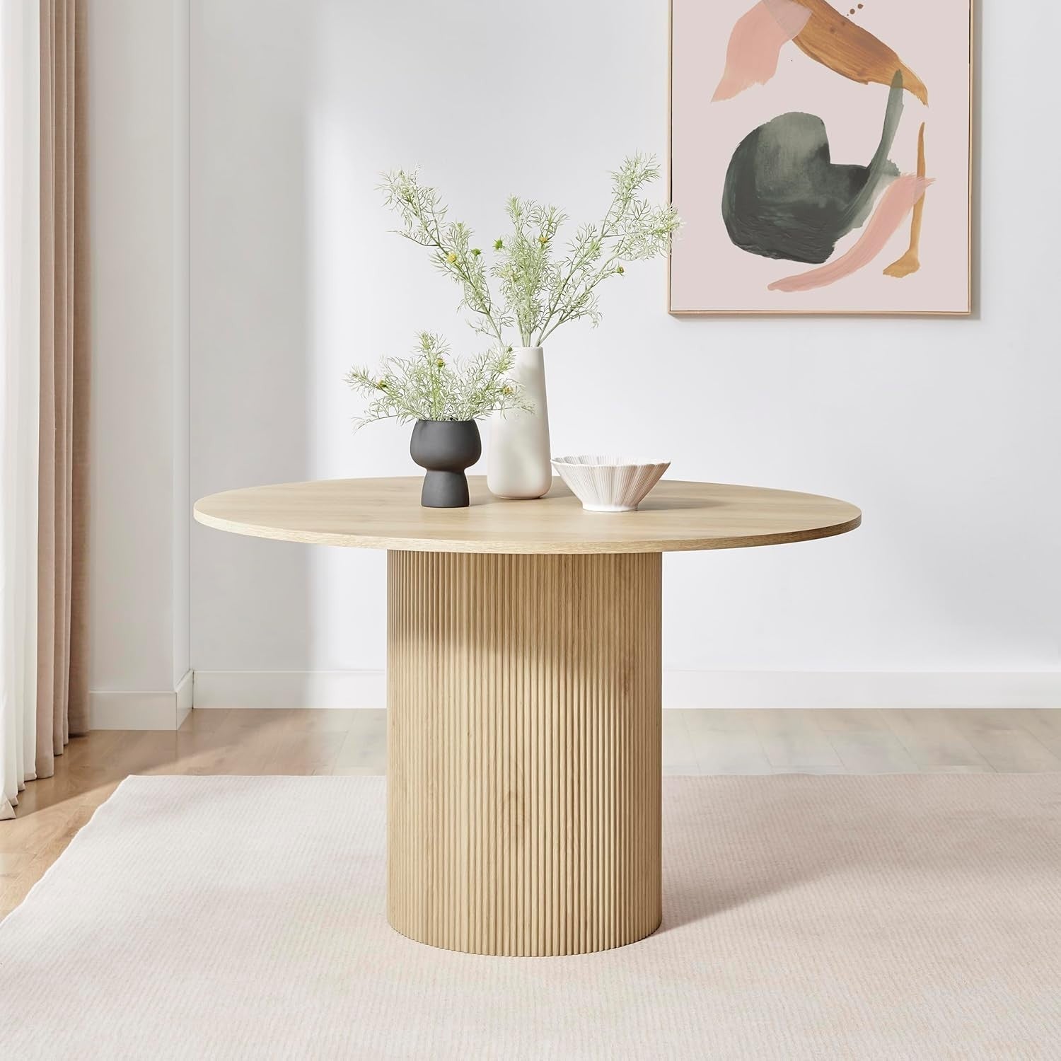 Oak Round Pedestal Dining Table 120cm 4-6 Seat Modern Scandi Japandi