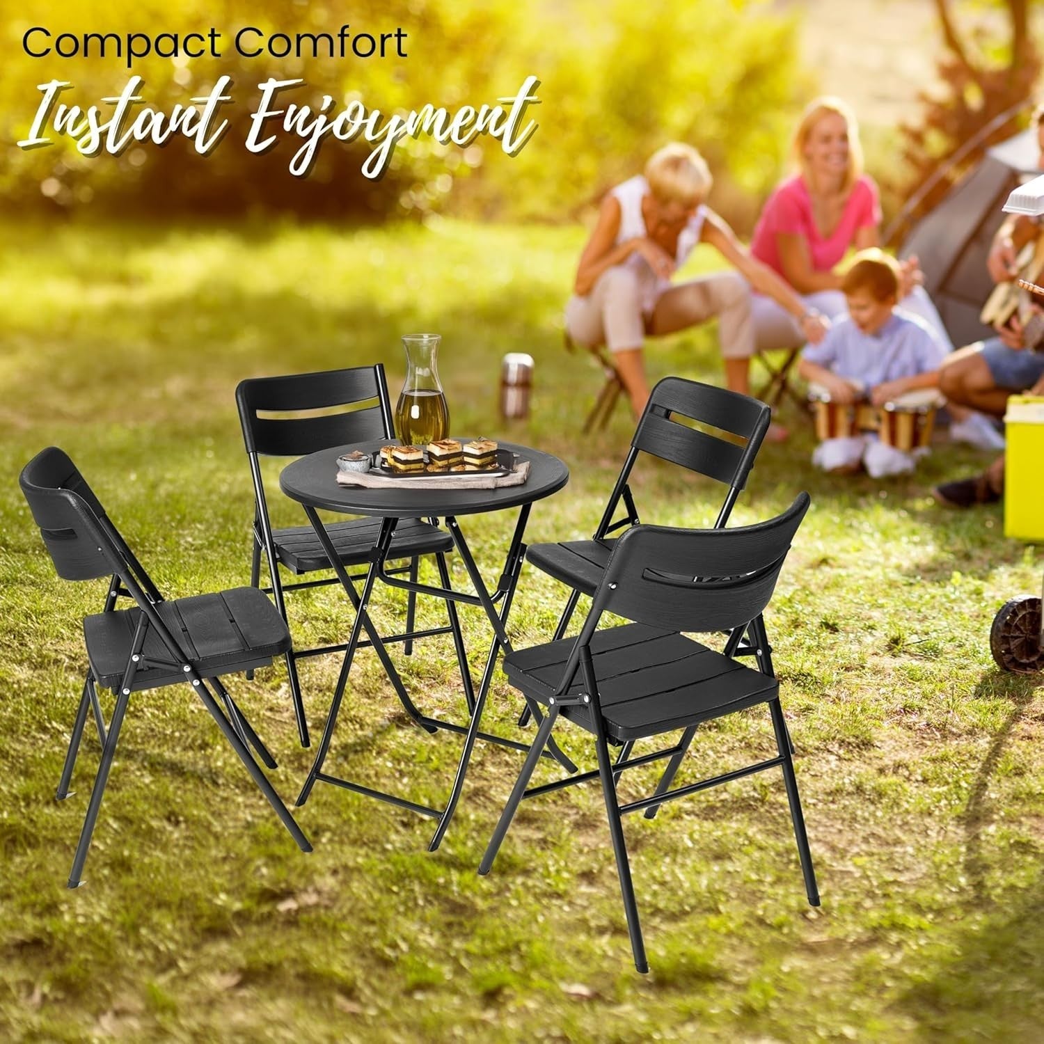 Round Folding Table & 4 Chairs Set Outdoor Patio Garden Coffee Bistro