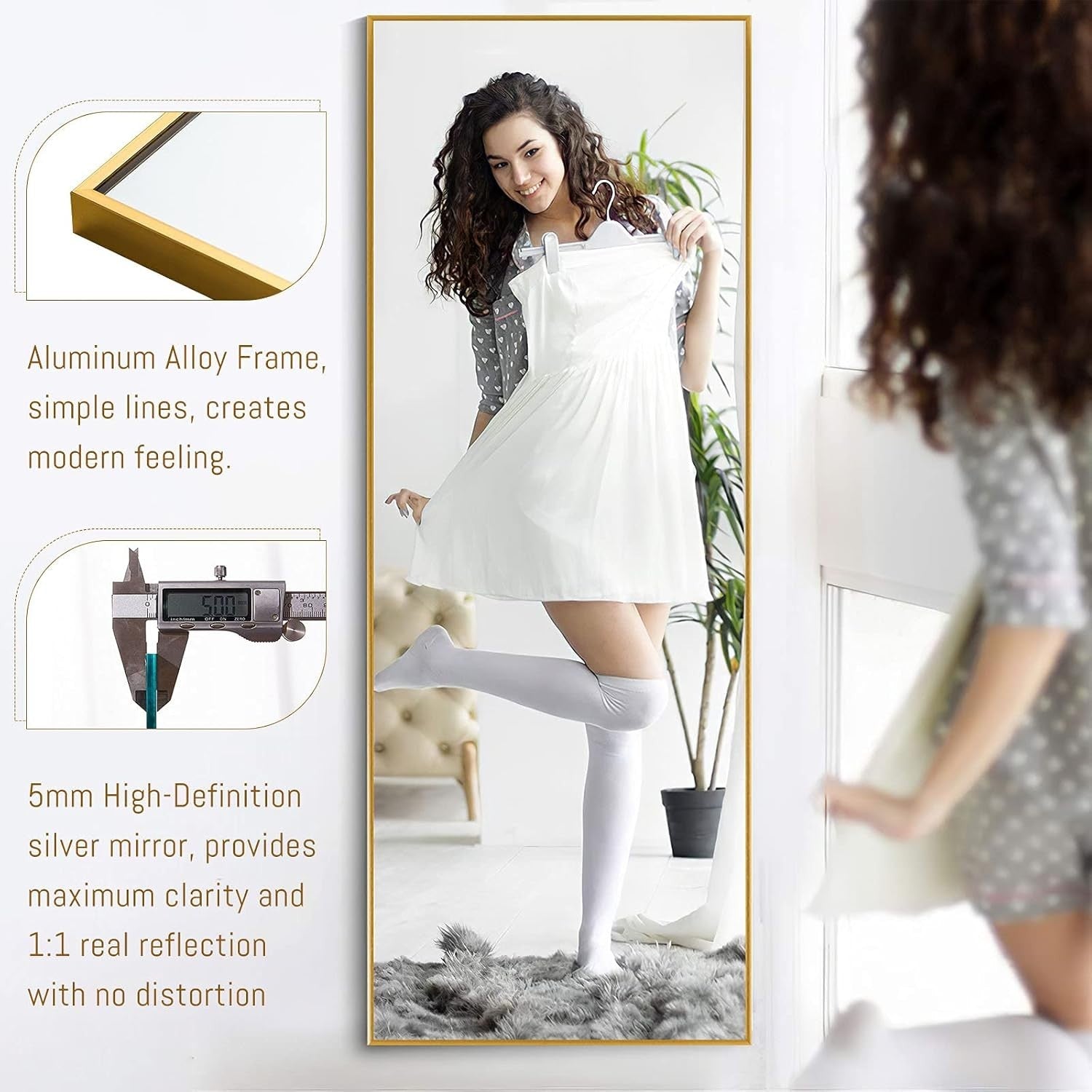 Full Length Floor Mirror 139x41cm Aluminum Frame Stand & Wall Mount