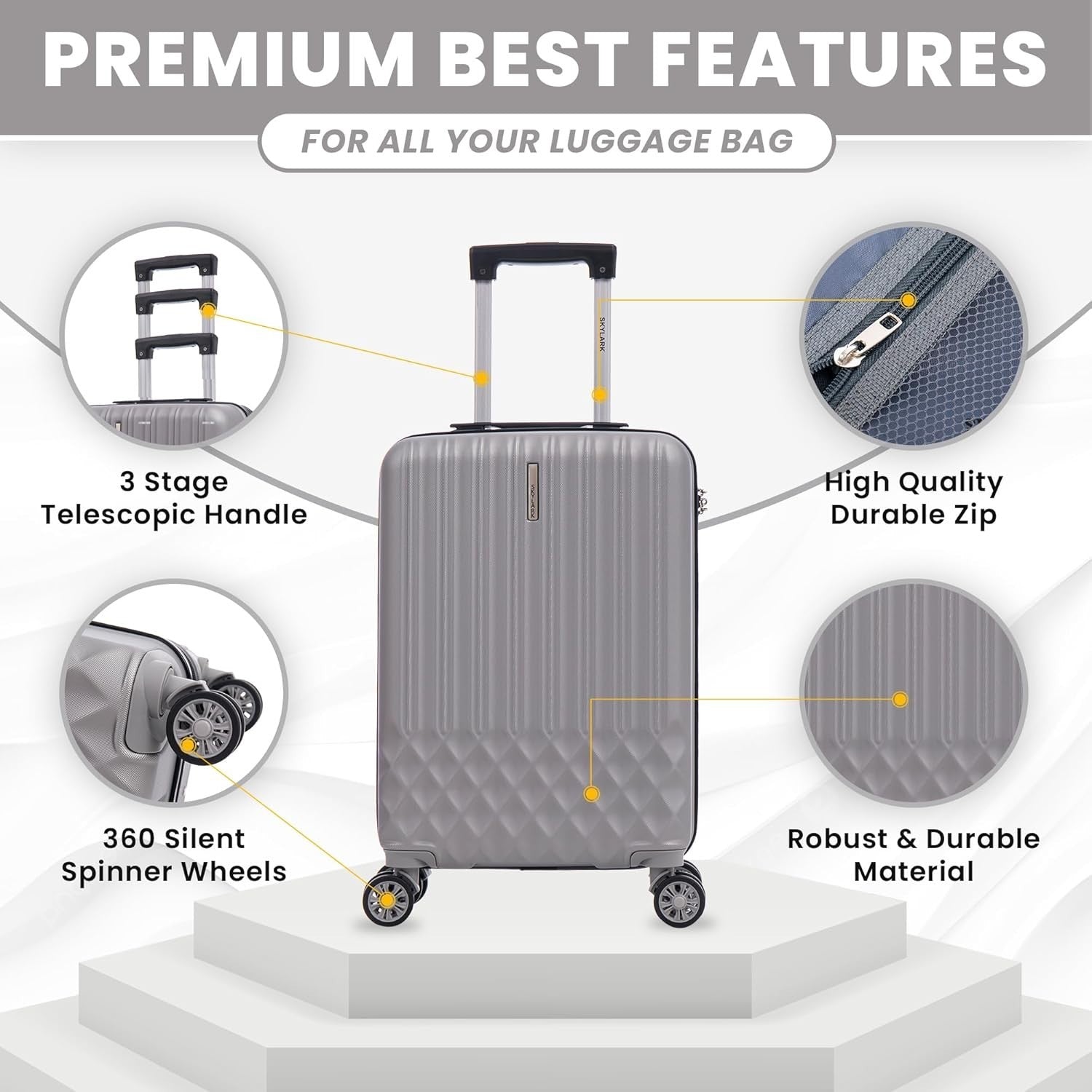 24 Inch Medium Hard Shell Suitcase ABS Lightweight 4 Spinner Wheels 66L