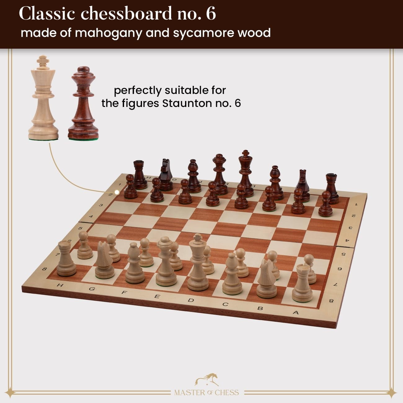 54cm Inlaid Folding Wooden Chess Board – Premium Sycamore Tournament Board