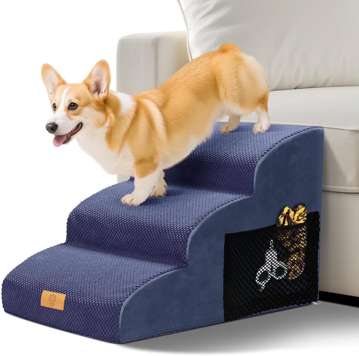 Blue 3 Step Dog Stairs 30D Foam Non Slip Ramp 60x40x40cm