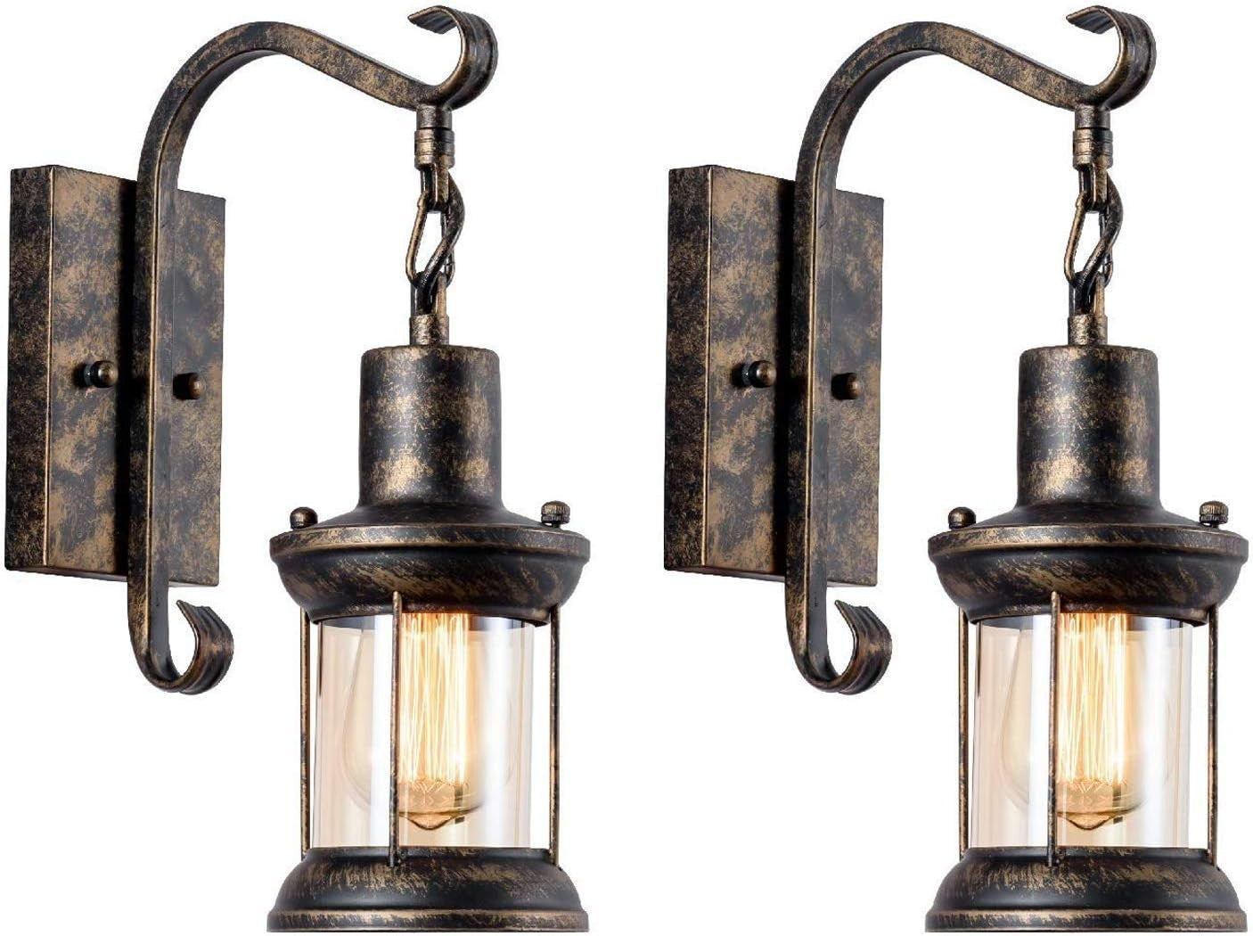 Vintage Wall Light Set of 2, Industrial Sconce with Glass Shade, Bronze Finish