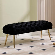 Velvet Ottoman Bench with Gold Metal Legs, Black Upholstered Entryway Seat