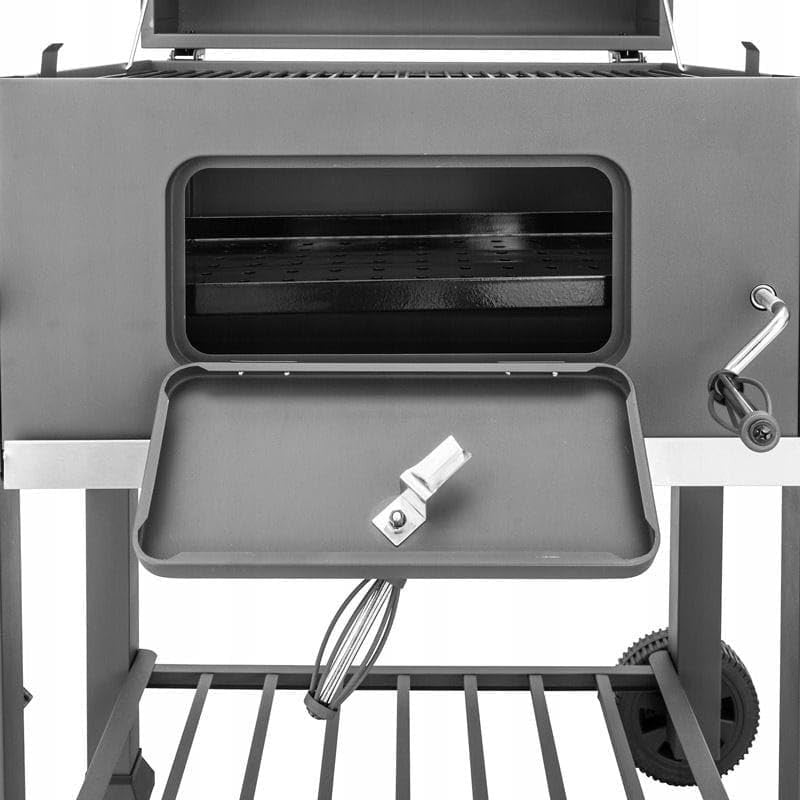XL Charcoal BBQ Smoker Grill with Thermometer, Folding Side Table & Wheels