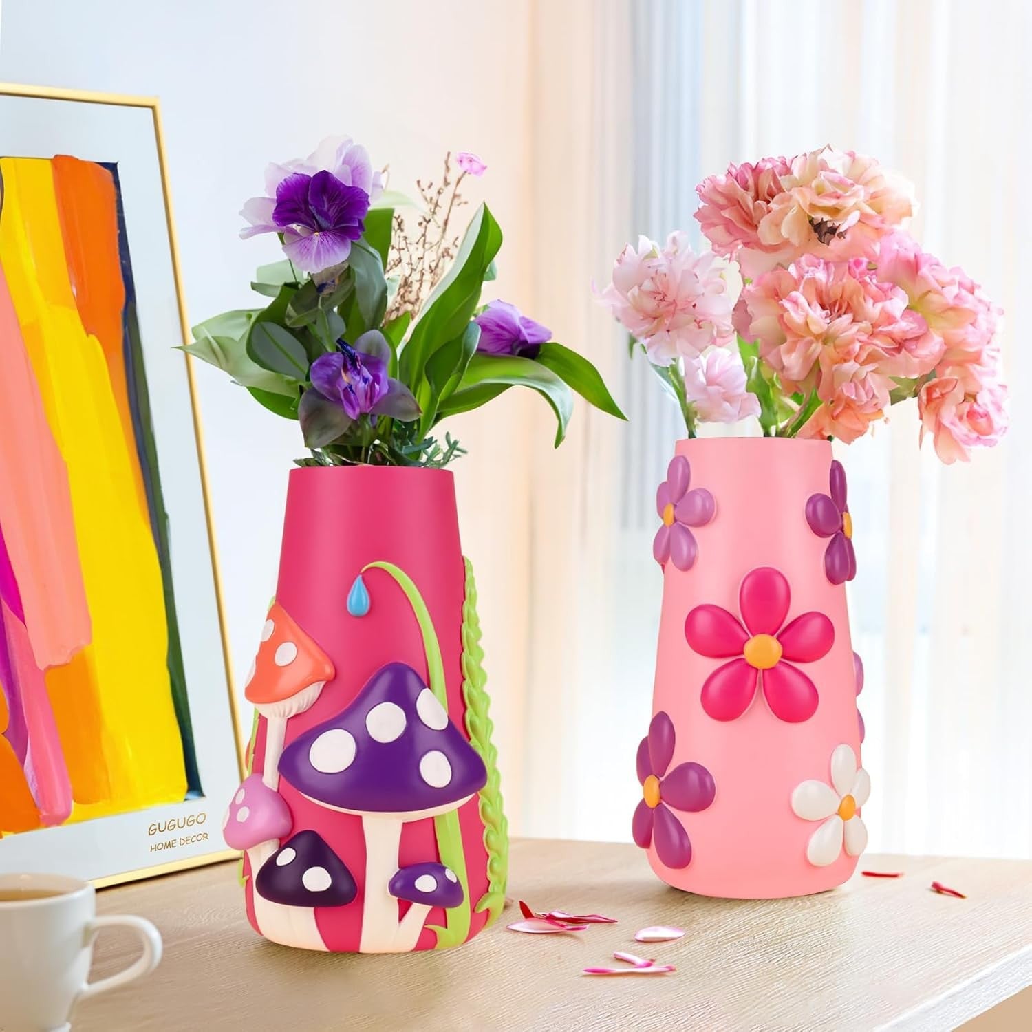 Colourful Mushroom Vase Funky Resin Flower Vase Cute Table Home Decor