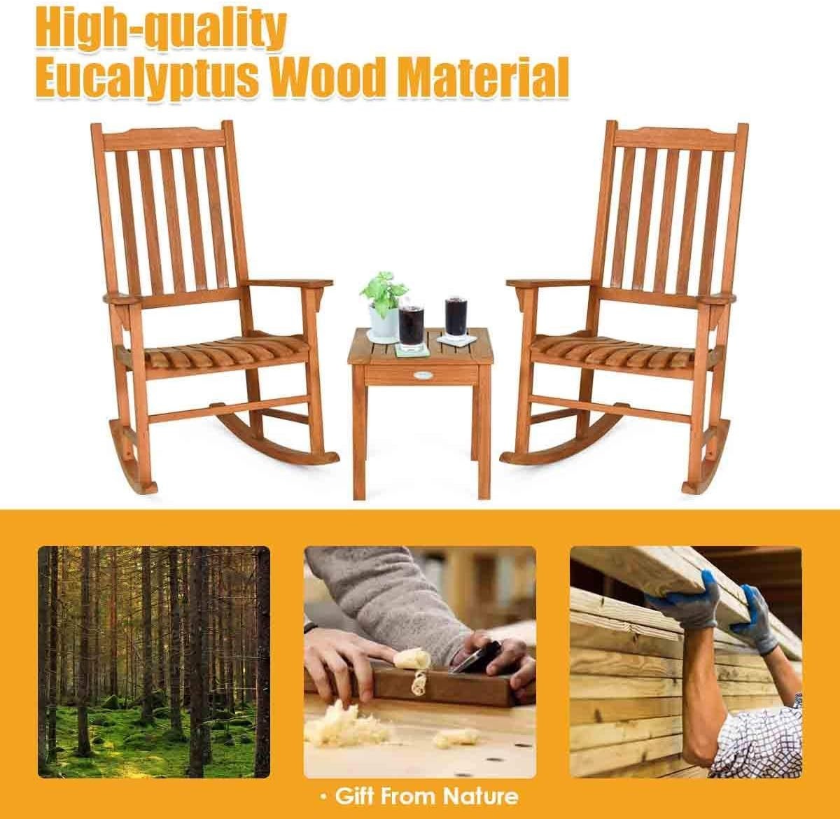 3-Piece Outdoor Rocking Chair Set with Coffee Table – Relaxing Patio Bistro