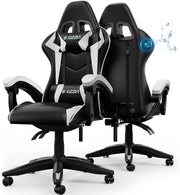 Gaming Chair with Bluetooth Speaker Reclining PU Leather White