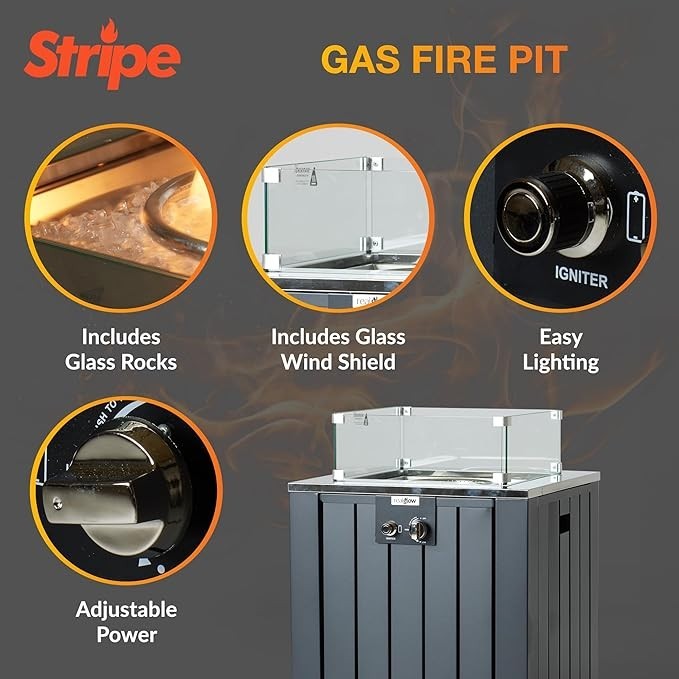 Outdoor Gas Patio Heater 13KW Adjustable Heat Settings & Glass Rocks