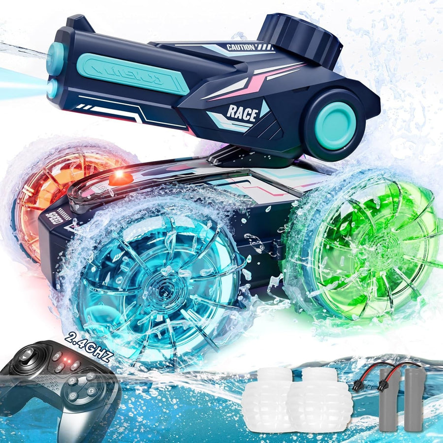 3-in-1 Amphibious RC Car with Water Gun & LED Lights – Kids Outdoor Toy