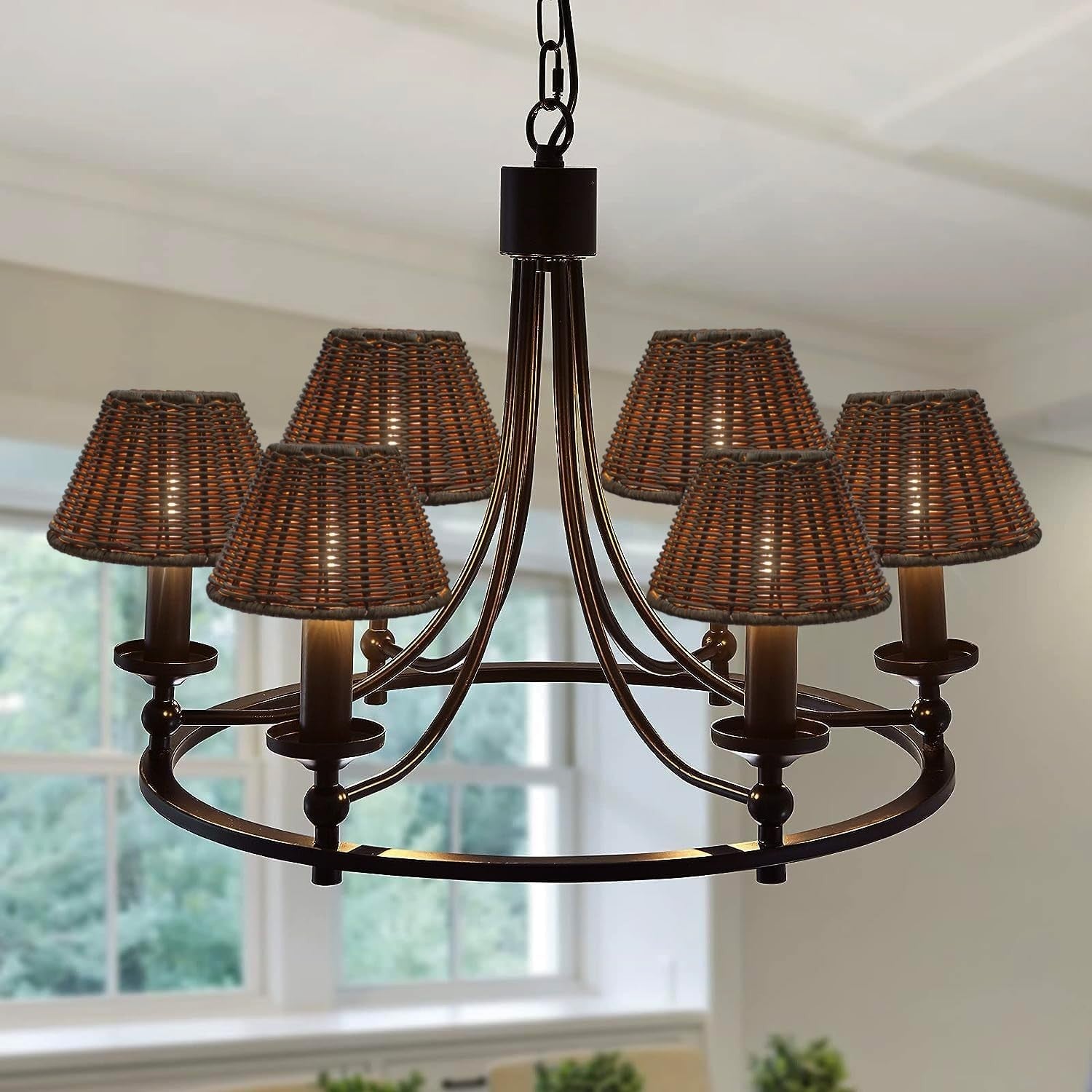 Rattan Clip On Lamp Shades Set of 6 Small Wicker Chandelier Wall Shades