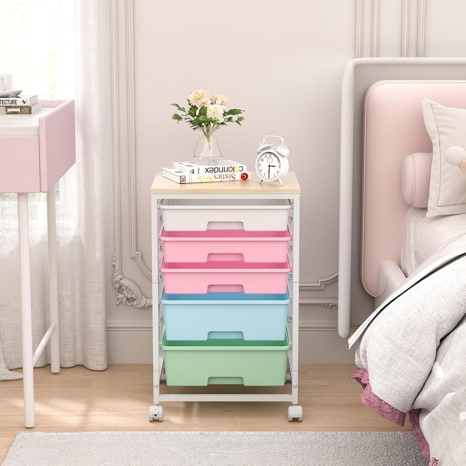 5 Drawer Rolling Storage Trolley Multicolor Organizer Cart on Wheels