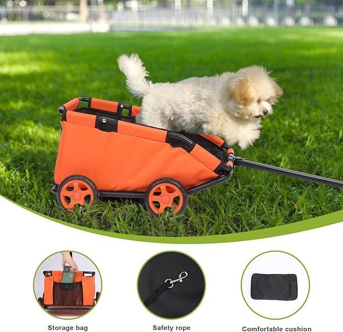 Dog Stroller Foldable Pet Wagon Pull Handle Wheels Travel Carrier