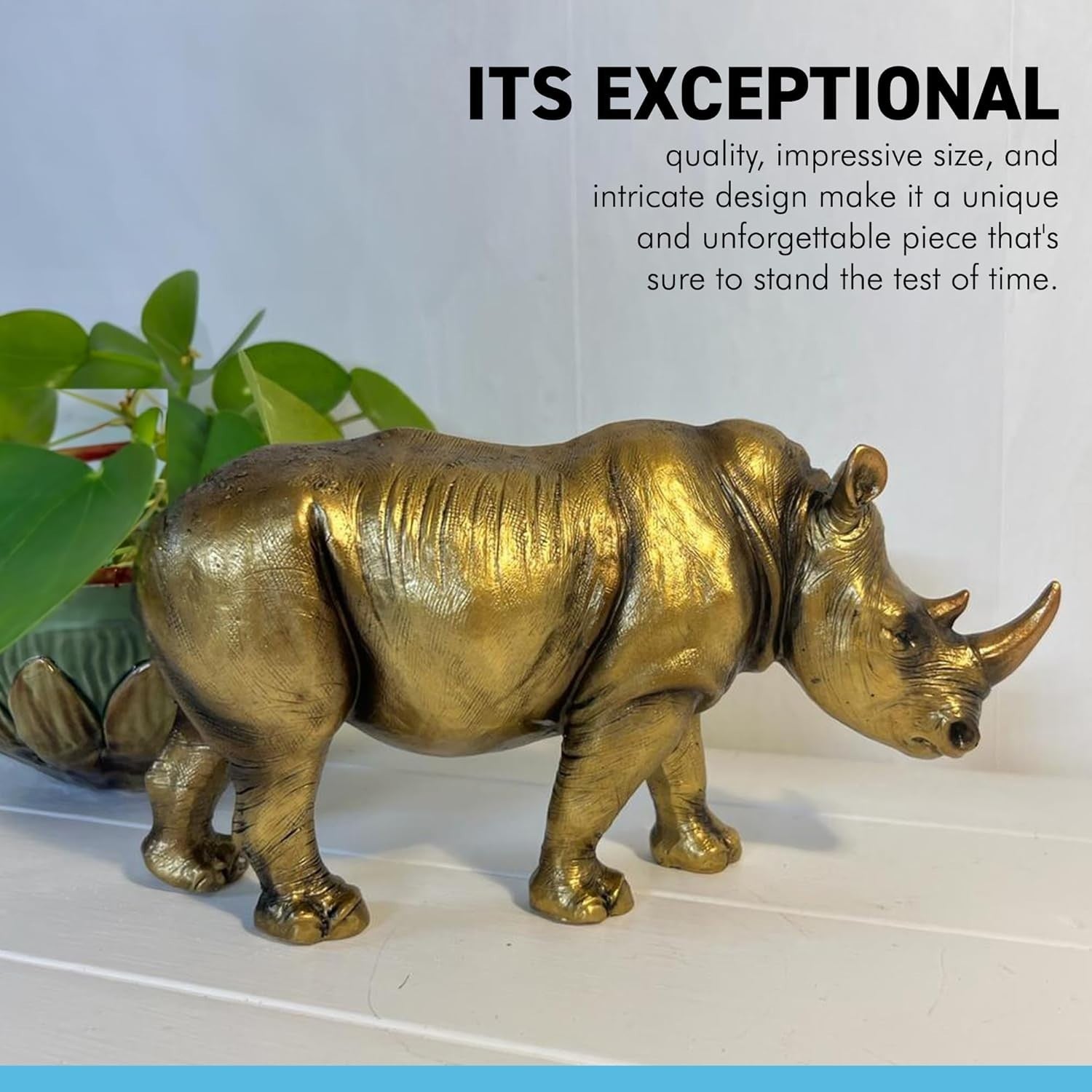 Antique Gold Rhino Ornament | Wildlife Resin Statue 26cm | Luxury Home Decor