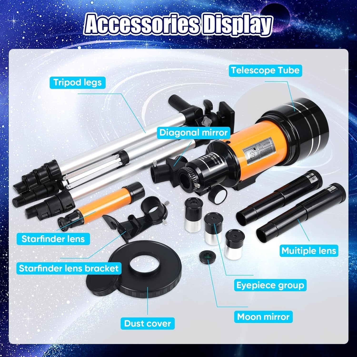 70mm Astronomy Refractor Telescope for Kids & Adults with Tripod - Yellow