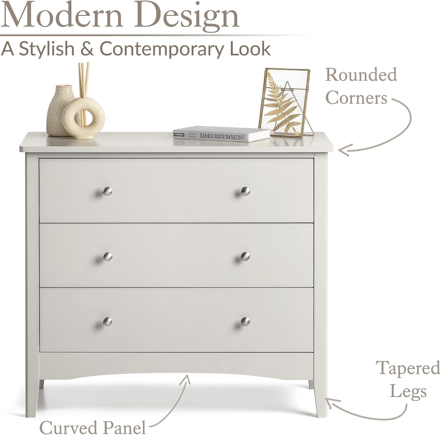 Natural 3 Drawer Chest, MDF Storage Unit, Chrome Handles, 80cm Wide