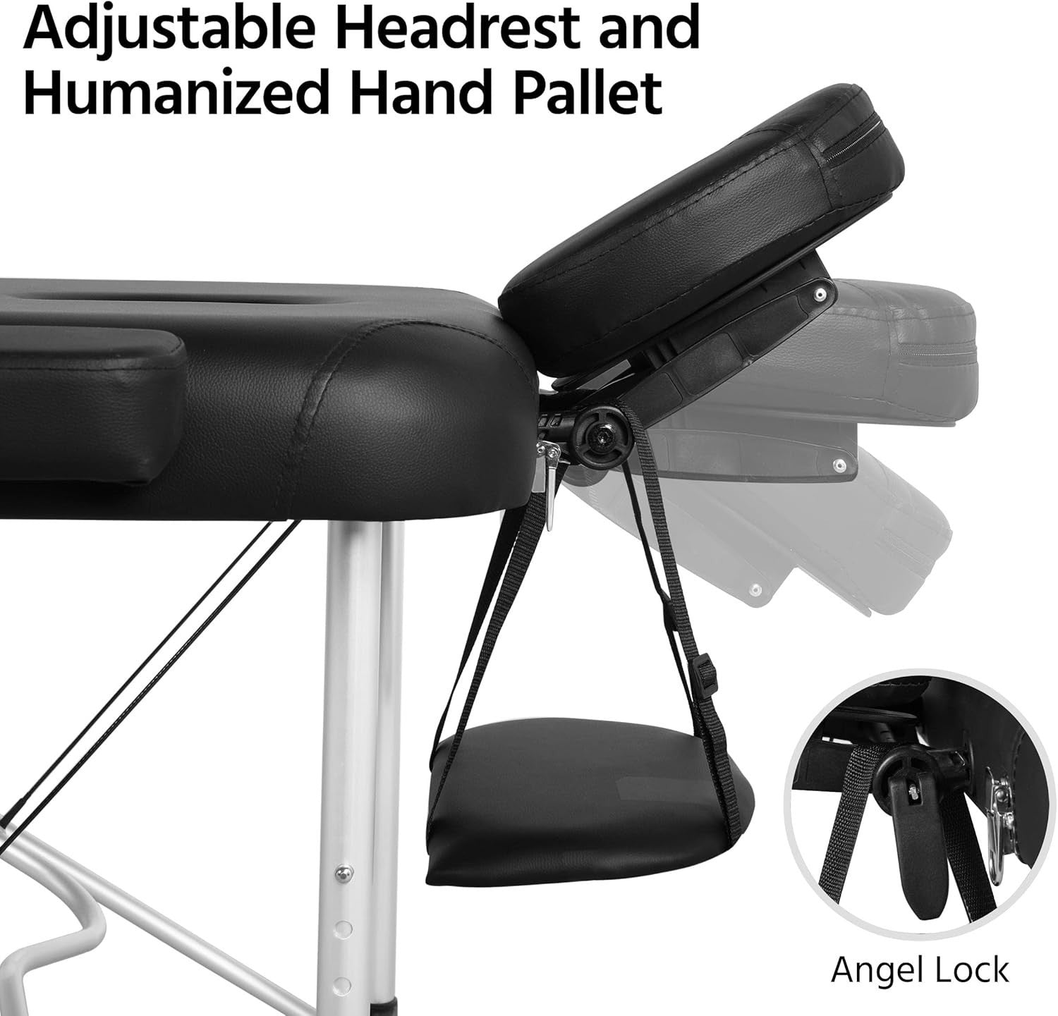 Portable Aluminum Massage Table Adjustable 3-Section Beauty Spa Bed Black 70cm