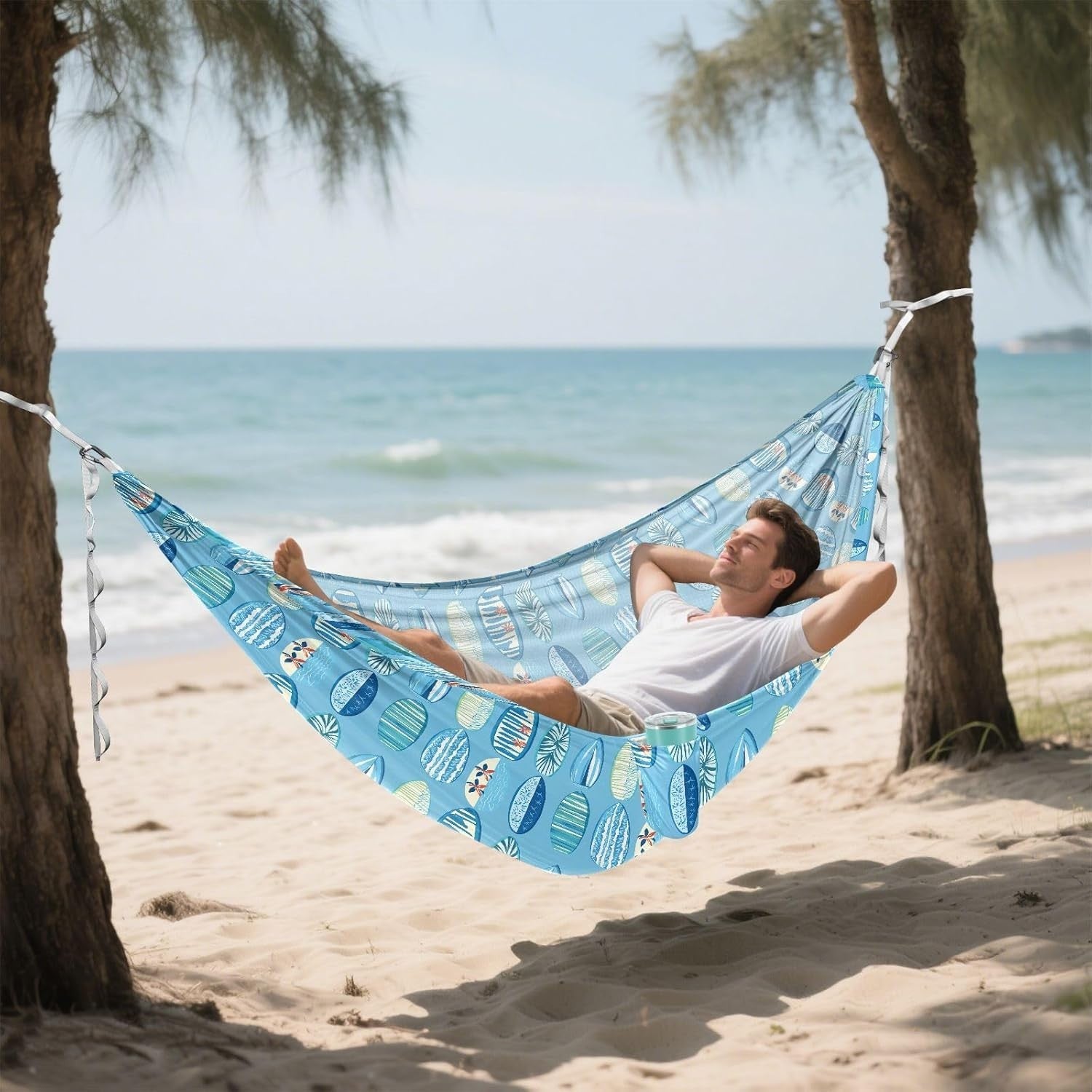 Blue Camping Hammock with Tree Straps – Large 290x138cm, 150kg Capacity
