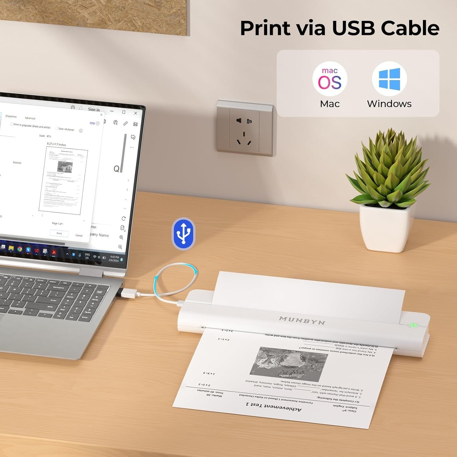 A4 Bluetooth Thermal Portable Printer 8.5x11 White