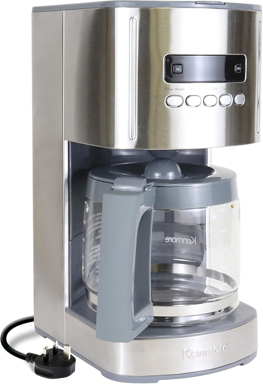 12-Cup Filter Coffee Maker 1.8L Programmable Timer Auto Shut-Off Silver