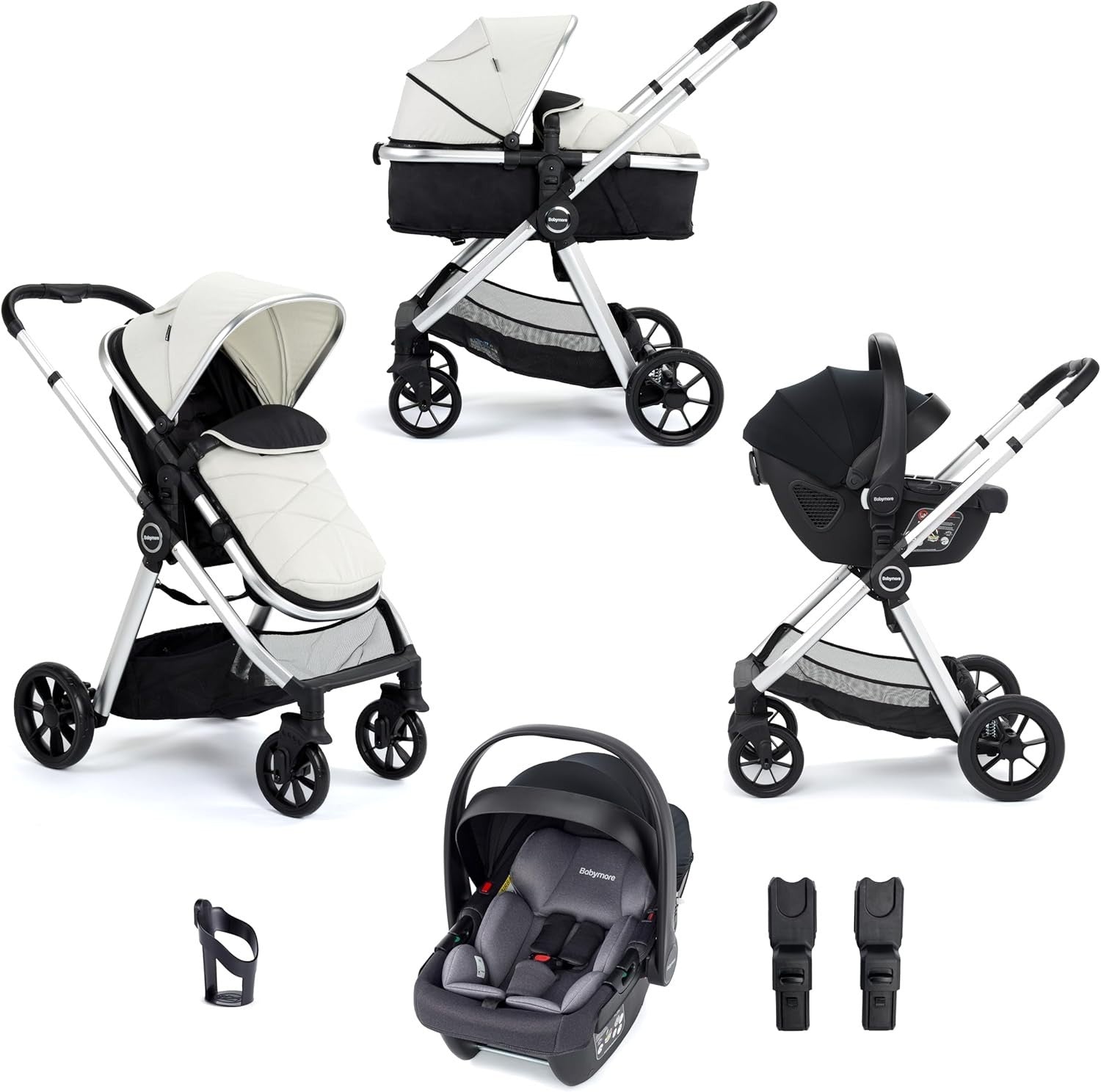 Silver 3in1 Baby Pram Travel System Pushchair i-Size Car Seat
